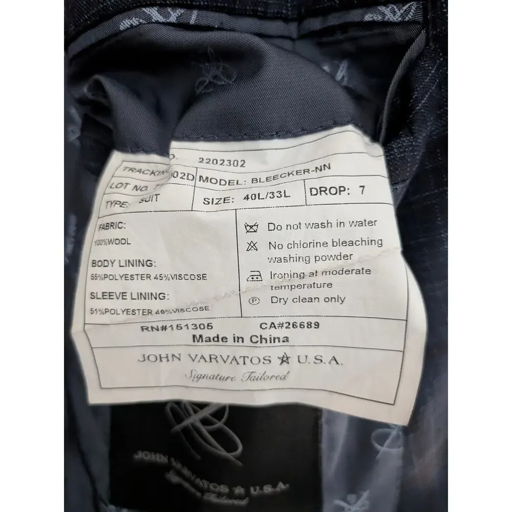 John Varvatos Men's Bleecker Check Wool Blend Blue Plaid 2-Button Sport Coat 40L